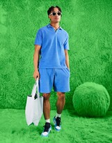Thumbnail for your product : ASOS DESIGN co-ord relaxed polo in striped towelling in blue