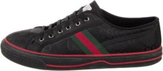 Gucci Canvas Low Top Sneakers Black GG Logo & Web Accent Round-Toes Lace-Up Closure at Uppers Includes Dust Bag Designer