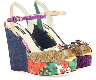 Dolce & Gabbana Patchwork Brocade Platform Wedge Sandals