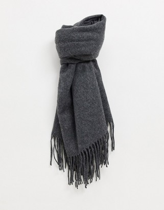 ASOS DESIGN oversized wool-mix scarf with tassels in grey