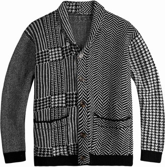 ZYYM Mens Cardigan Knitted Jacket Shawl Collar Loose Chunky Cable Knit V Neck Knitwear Outerwear Knitted Cardigan Long-Sleeved Cardigan Sweater Mens Classic Gentleman Cardigan Long Sleeve Cardigans 