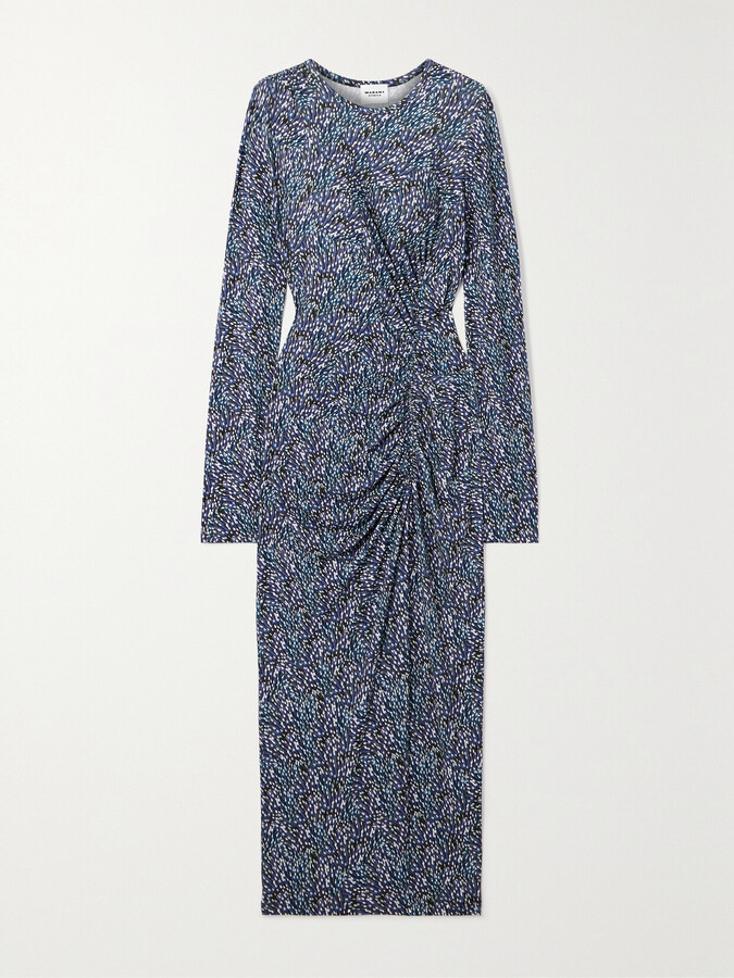 Marant Étoile - Jelina Gathered Printed Stretch-jersey Midi Dress - Blue