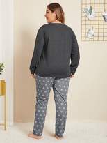 Thumbnail for your product : Shein Plus Bow Print Long Sleeve Pajama Set