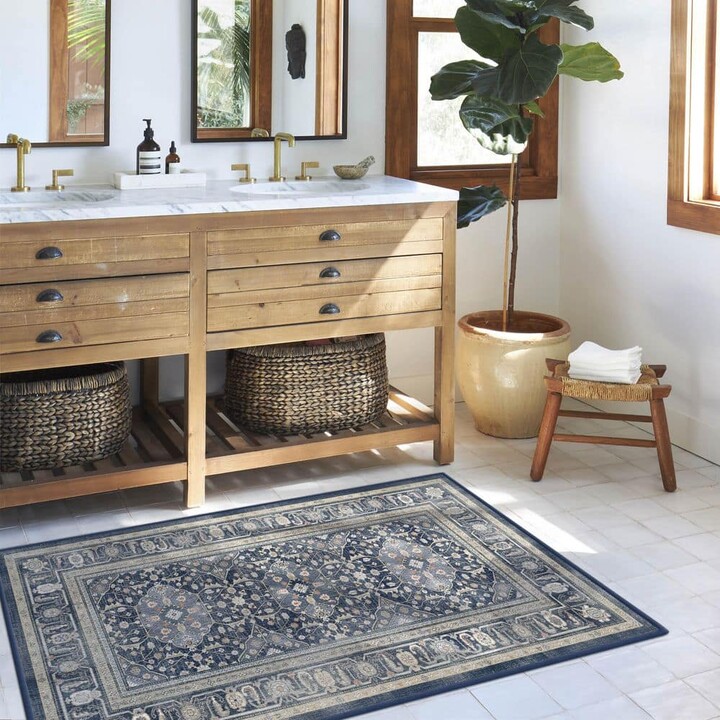 Machine Washable Rug with Standard Pad - Alessia Dusk Blue 3 ft. x 5 ft.