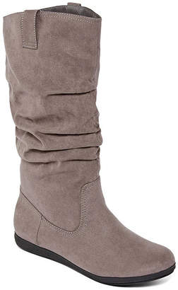Arizona Womens Kerri Wide Calf Slouch Boots Flat Heel Pull-on