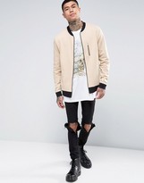 Thumbnail for your product : ASOS Jersey Bomber Jacket With Zip Pocket & Contrast Ribs