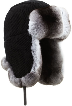 Inverni Cashmere Knit Trapper Hat with Chinchilla Fur