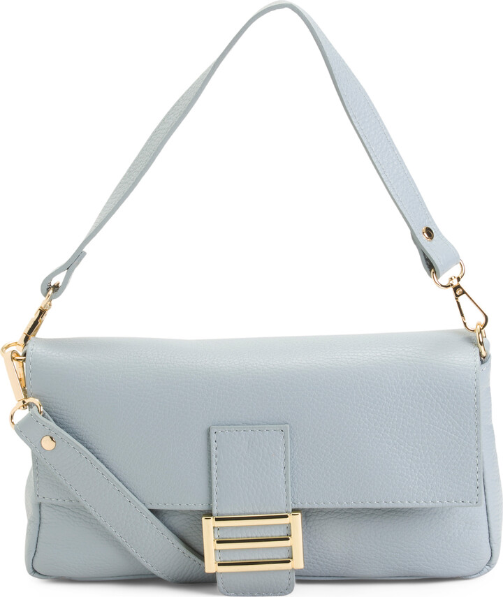 Divina Firenze Made In Italy Leather Baguette Flap Over Shoulder Bag