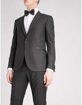 Corneliani Diamond-patterned tailored-fit wool and silk-blend tuxedo jacket