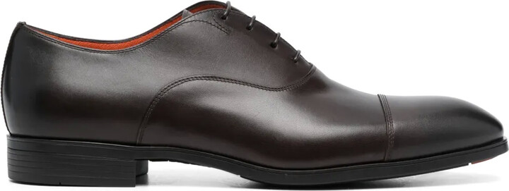 Santoni Almond-Toe Lace-Up Leather Shoes