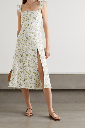 Reformation Spaulding Ruffled Floral-print Linen Midi Dress - White