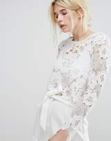 Thumbnail for your product : Miss Selfridge Lace Long Sleeve Crop Top