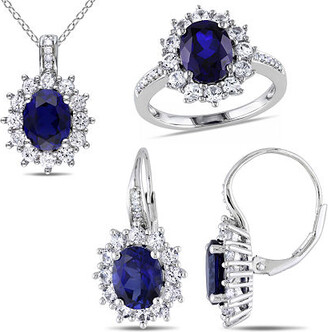 Fine Jewelry Lab-Created Blue Sapphire and Diamond Sterling Silver Earring