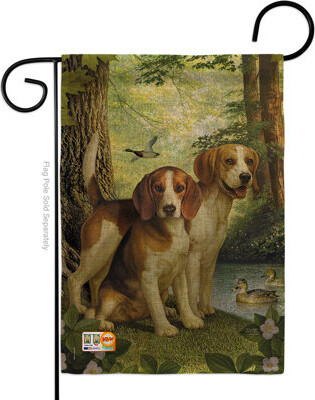 Beagles and Duck Pets Impressions 2-Sided Burlap 1'6.5" x 1'1" Garden Flag