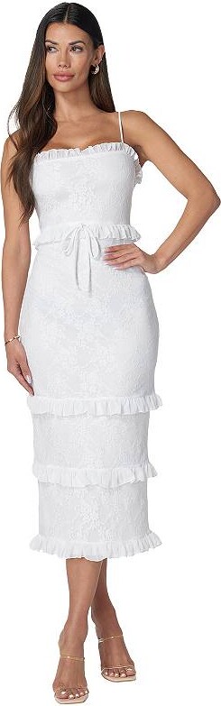Women's bebe Lace Maxi Dress with Ruffle Detail