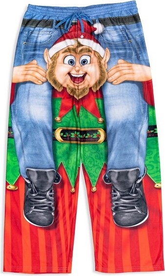 Dream Wave HolidayChristmasElfMensFleecePajamaPantsGreen/RedSmall