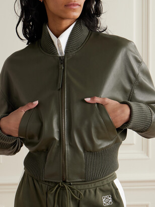 Loewe Cropped Leather Bomber Jacket - Green - ShopStyle