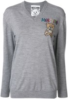 Thumbnail for your product : Moschino embroidered Teddy Bear V-neck jumper