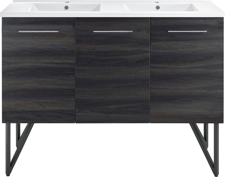 Annecy 48 in. Black Walnut, Double Basin Bathroom Vanity With White Ceramic Sink Top