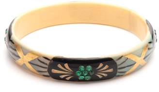 Lulu Frost Vintage Art Deco Painted & Carved Celluloid Bangle Bracelet with Crystals