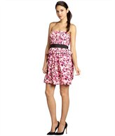 Thumbnail for your product : Vera Wang fuchsia poppy print cotton twill strapless belted peplum dress