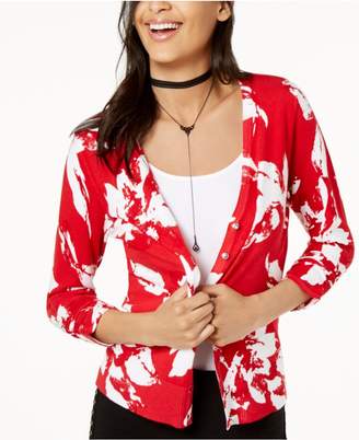 INC International Concepts Floral-Print Rhinestone-Button Cardigan, Created for Macy's