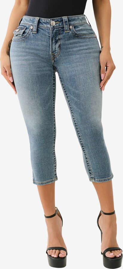True Religion Women's Jennie Mid Rise Flap Capri Jeans