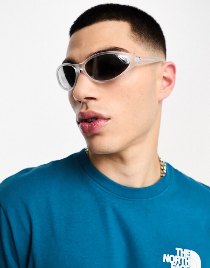 ASOS DESIGN wrap around racer sunglasses with smoke lens in clear -  ShopStyle