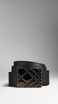 Thumbnail for your product : Burberry London Leather Check Plaque Buckle Belt