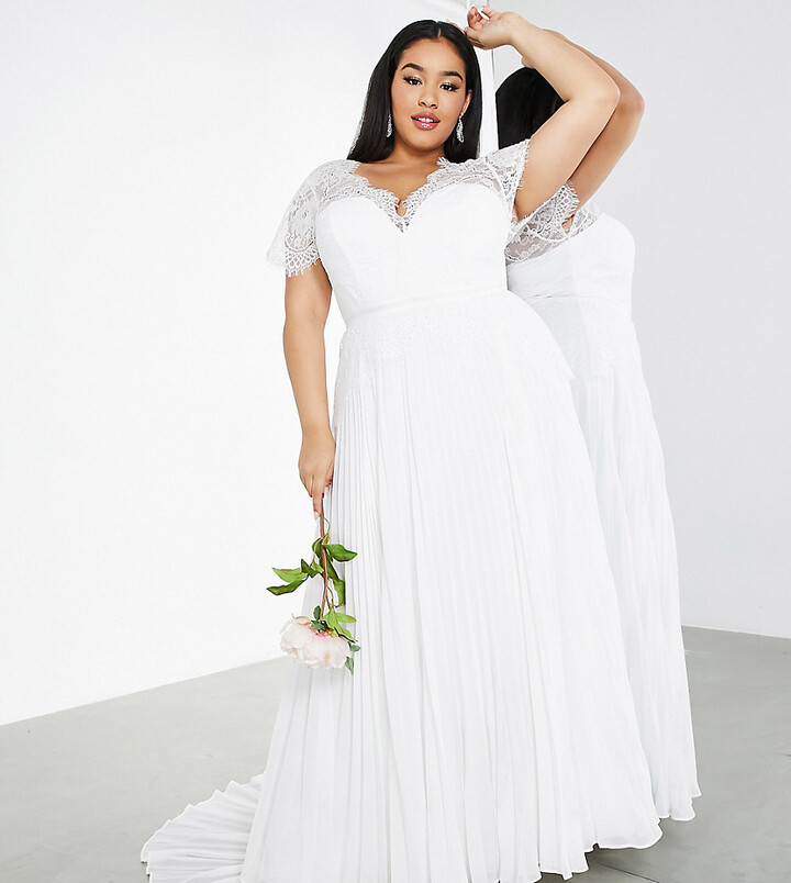 ASOS EDITION Curve Sophia plunge lace wedding dress with pleated skirt -  ShopStyle