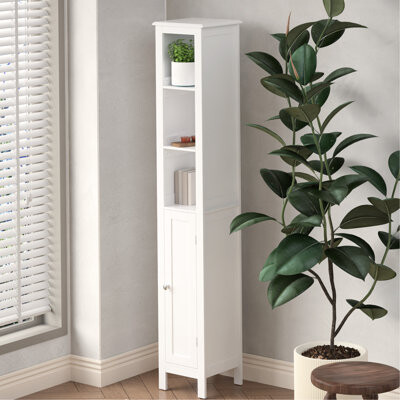 66.92" Tall Bathroom Cabinet With Adjustable Shelves - 1 Door Freestanding Slim For Home, Bathroom, Kitchen, White Storage Den Area