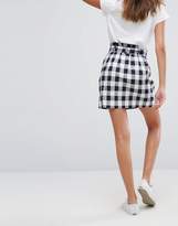 Thumbnail for your product : ASOS Button Through Gingham Linen Mini Skirt