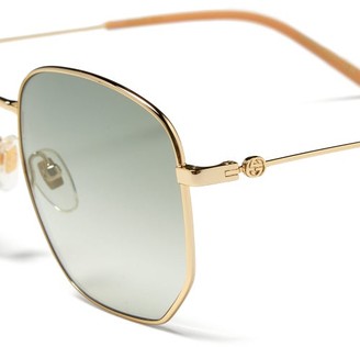 Gucci Lasered-logo Square Metal Sunglasses - Blue Multi