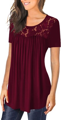 Generic Tunic Tops for Women Loose Fit Long Sleeve Women Casual Tunic Tops  to Wear with Leggings Short Sleeve Flare Summer Loose Tshirts Flowy Lace  Blouses Wine - ShopStyle