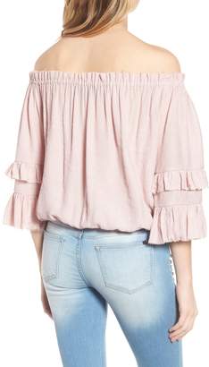 Know One Cares Off-the-Shoulder Tiered Sleeve Blouse