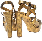 Thumbnail for your product : Ralph Lauren Metallic Gold Leather Estrid Platform Ankle Strap Sandals Size 37.5