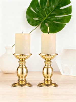 Alcott Hill 2-Pack Pillar Candle Holders For 3-Inch Candles, Iron Metal Candlesticks With Heavy Base For Stability, Decorative Centerpiece For Wedding, Home, Part