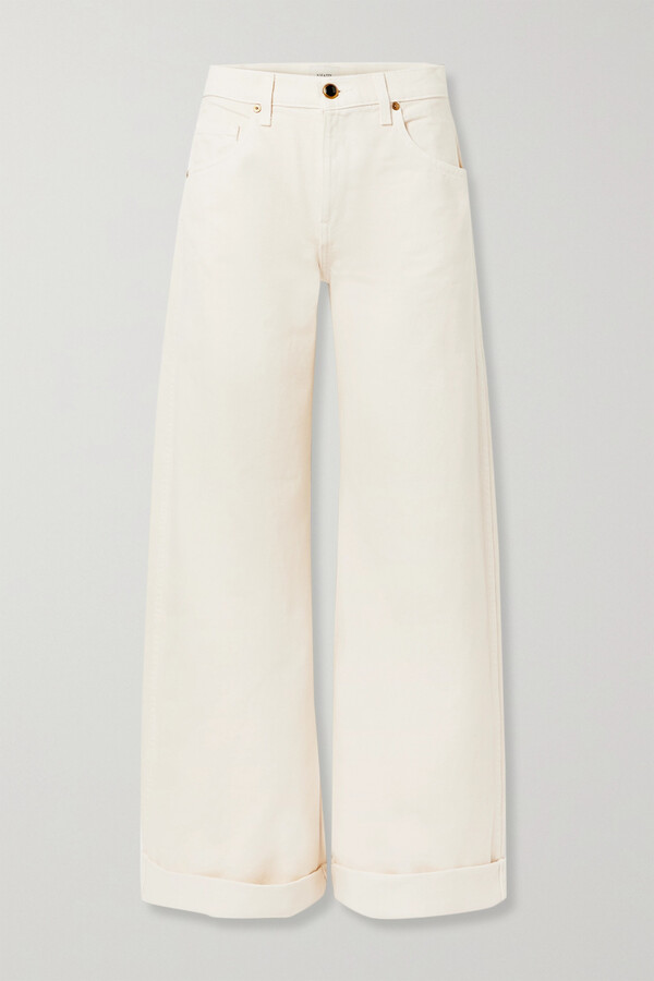 KHAITE Noelle Cropped Highrise Wideleg Jeans Ivory ShopStyle