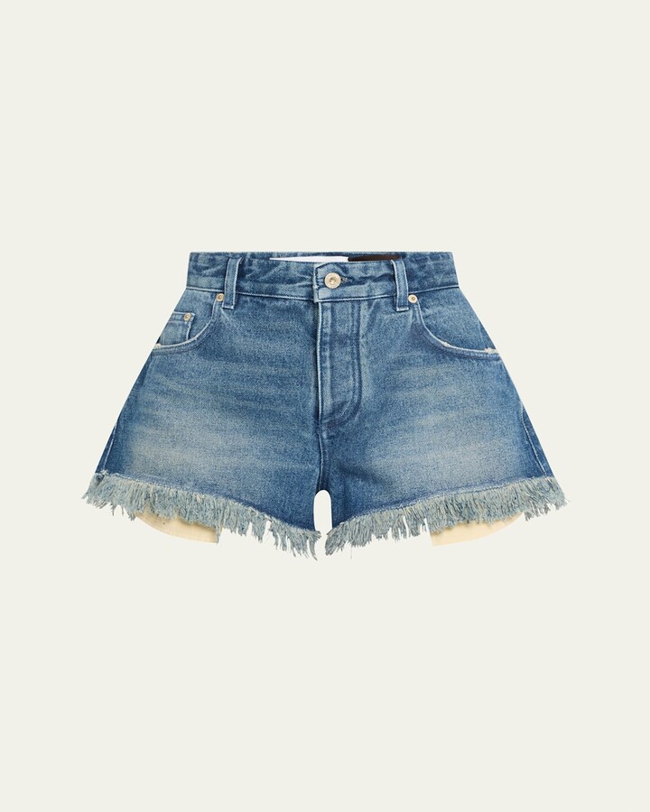 Anagram Detail Frayed Denim Shorts