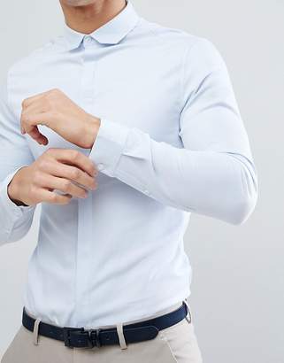 ASOS Design Wedding Skinny Twill Shirt With Cutaway Collar In Blue