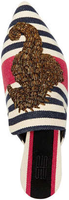 Sanayi 313 Embroidered Striped Canvas Mules