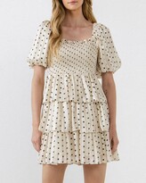 Thumbnail for your product : ENGLISH FACTORY Polka Dot Lurex Multi Tiered Mini Dress