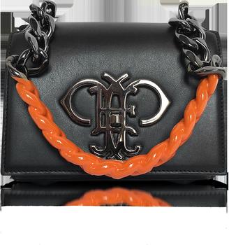 Emilio Pucci Black Leather Shoulder Bag w/Color Block Chain Strap