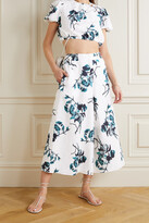 Thumbnail for your product : Erdem Romi Cropped Floral-print Linen Top - Teal