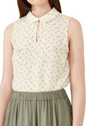 Hallhuber Silk rounded collar top with lemon print