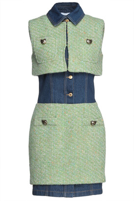 Moschino Denim-paneled Wool-blend Bouclé-tweed Mini Dress