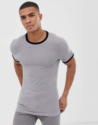 ASOS DESIGN muscle fit t-shirt with crew neck with contrast ringer in gray