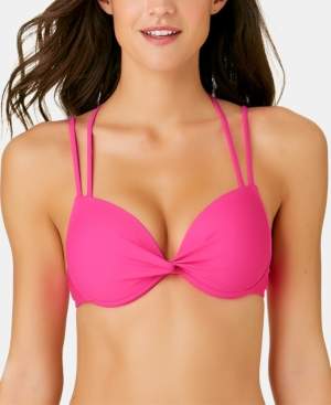 California Waves Juniors' Solid Strappy Push Up Bikini Top, Available in D/Dd, Created for Macy's Women's Swimsuit