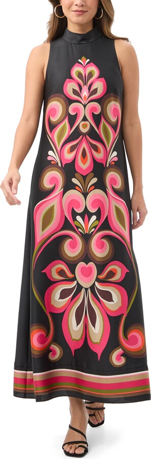 Loveage Printed Mock Neck Maxi Dress