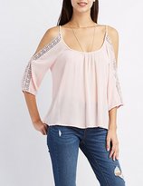 Thumbnail for your product : Charlotte Russe Crochet-Trim Cold Shoulder Top